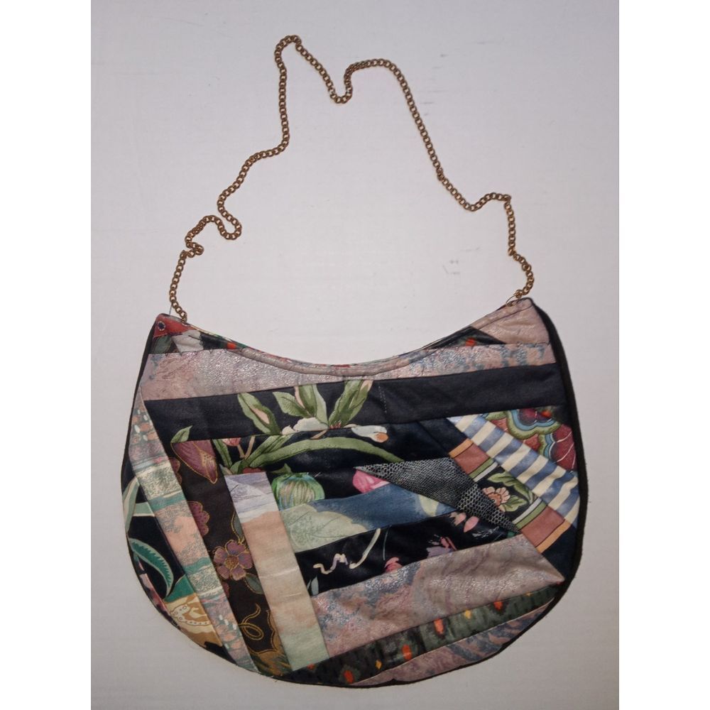 Vintage Y2k Boho Multi Colored Fabric Patchwork Chained Clutch Purse - Picture 4 of 12